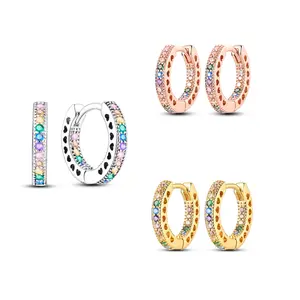 NARMO Multicolor Pave Zirconia 925 Silver Earrings – Stunning Hoop Earrings for Women Wedding, Engagement or Gift