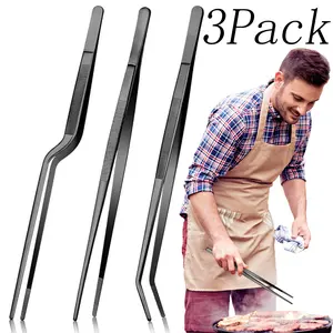 3 Pack Fine Cooking Tweezers Set,Tongs Precision Serrated Tips,Professional Stainless Steel Food Tongs Kitchen Tongs,for BBQ, Plating and Serving