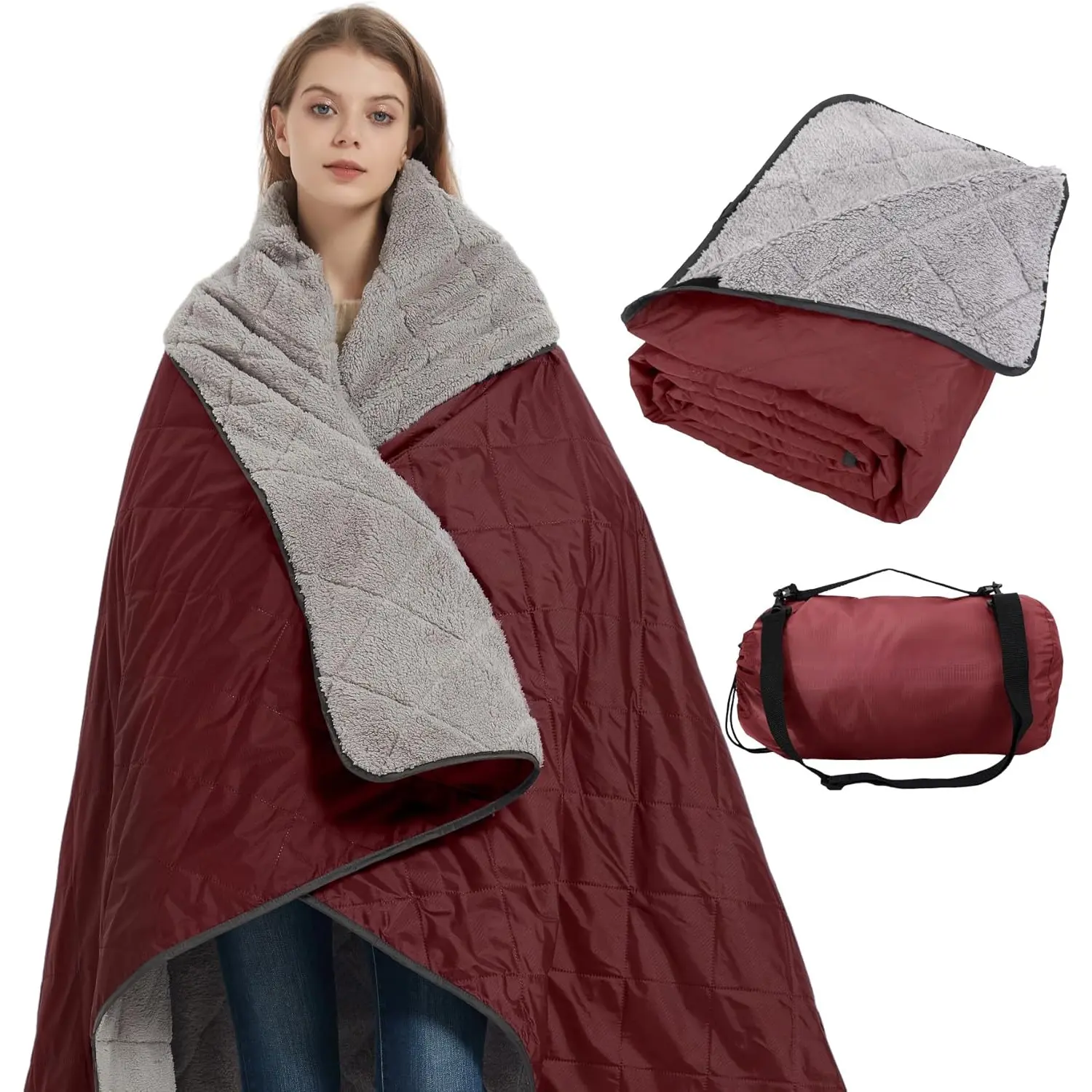 Outdoor/Indoor Sherpa Blanket,   Stadium Blanket for Cold Weather. Warm, Soft, Portable,  for Stadium,  Events, Camping, Indoor - 82x56in., Antique