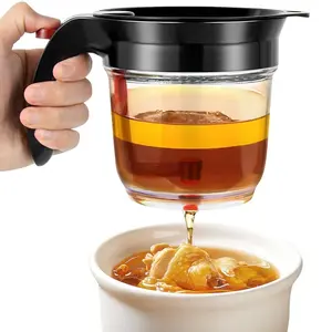 Fat Separator with Bottom Release and Oil Strainer Gravy Separator 4 Cups  Fat Strainer Measuring Cup Plastic Soup Oil Separator Fat Skimmer for Gravy Sauces and Other Liquids Black,Perfect Gift for Cooking Lovers