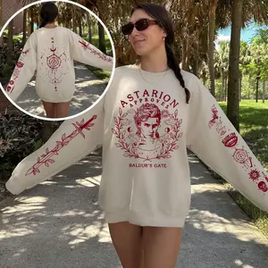 4 sided Astarion Sweatshirt, Baldurs Gate Sweatshirt with sleeve print, BG3 sweatshirt print on back, Bloodless feels a bit woozy ATT809 5-12 2