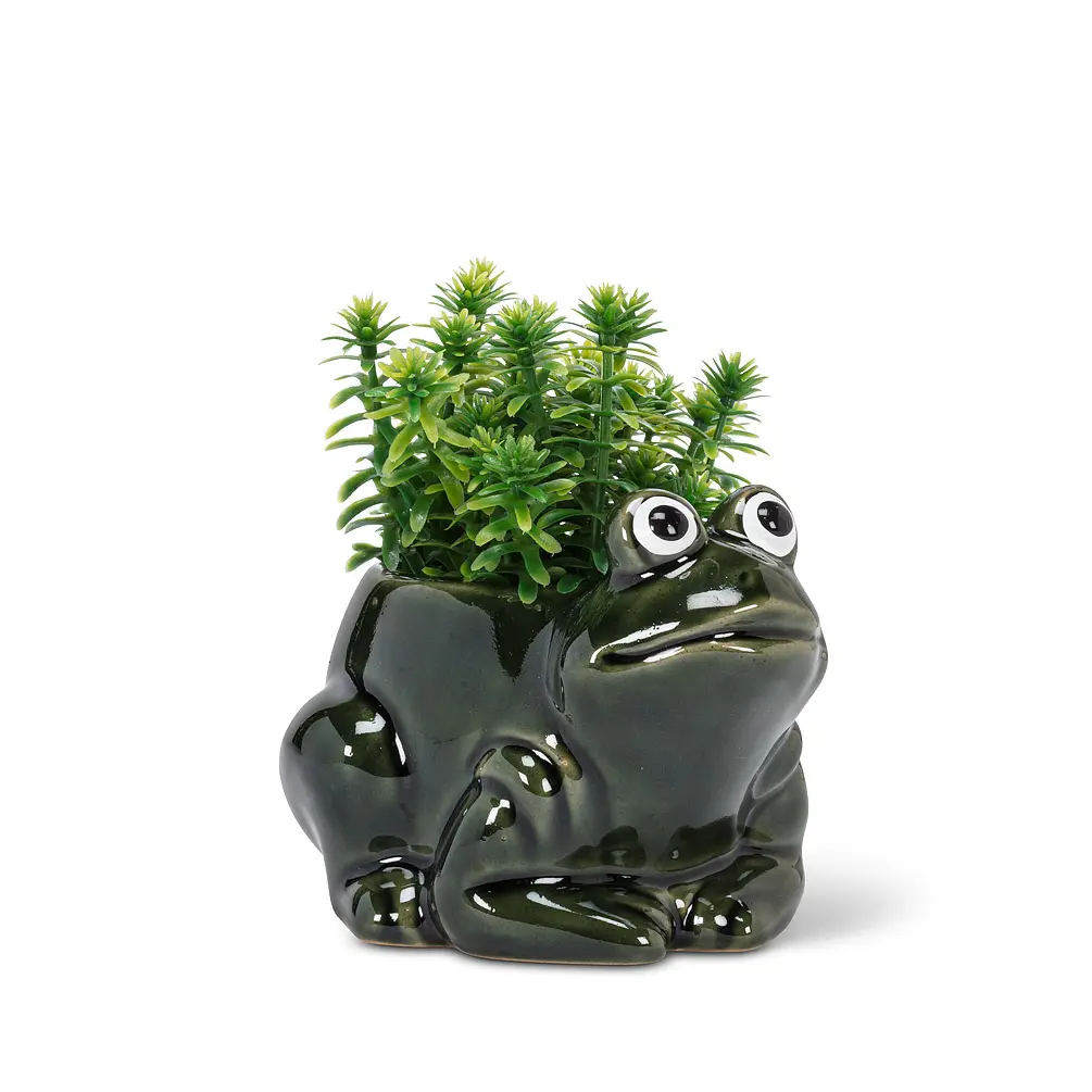 212 MAIN Frog-Shaped Ceramic Crouched Planter - 4.5 in. Dark Green 2 lbs Cute Planters, Anatomy Shaped Flower Pots with Playful Look for Cacti, Friends of Frogs and Foliage, Green Aesthetic, Plant Decor