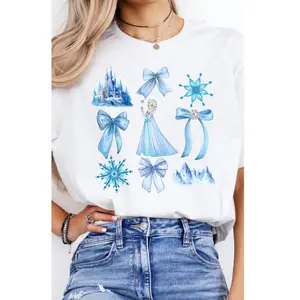 Princess Coquette Bow Shirt,Family Vacation Shirt, Retro Princess Valentine Tee,Frozen Elsa,Anna ,Tiana,Snow White Princess Shirts