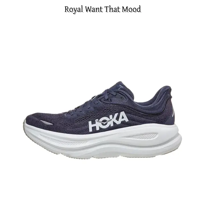 Navy Blue & White Running Sneakers, Breathable Knit Mesh Upper, Ultra-Cushioned Curved Midsole, Lightweight Shock-Absorbing Footwear for Long-Distance Runs & All-Day Casual Wear