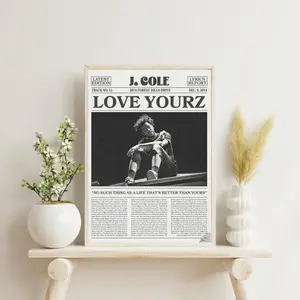 J. Cole Retro Newspaper Print, Love Yourz Lyric Music Quote unframed Poster, J. Cole 2014 forest hills drive wall art, Minimalist Decor, Gift for Fan