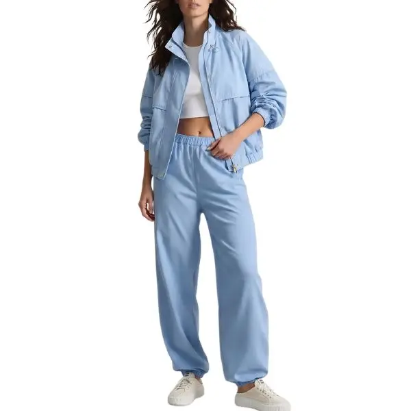 Fisoew Women's 2-Piece Woven Athleisure Activewear Set - Casual Tracksuit with Cropped Snap Collar Windbreaker, Straight Leg Jogger Pants for Walking (Matching Sporty Women's Clothing Set), Casual Tracksuits, Matching Activewear Set