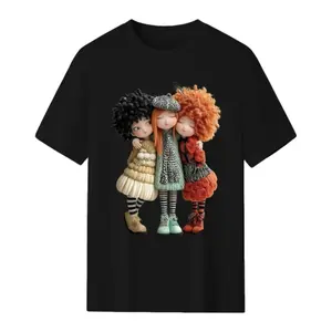 Three Best Friends Dolls Art Graphic Oversized T-Shirt, Cute BFF Illustration Tee, Friendship Casual Top, Fashion Comfort Cotton Outfit, Cute Aesthetic Shirt, Perfect Gift for Best Friends, Trendy Streetwear