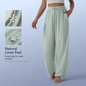 【Creator’s Pick】Halara High Waisted Drawstring Wide Leg Casual Linen-Blend Pants with Pockets