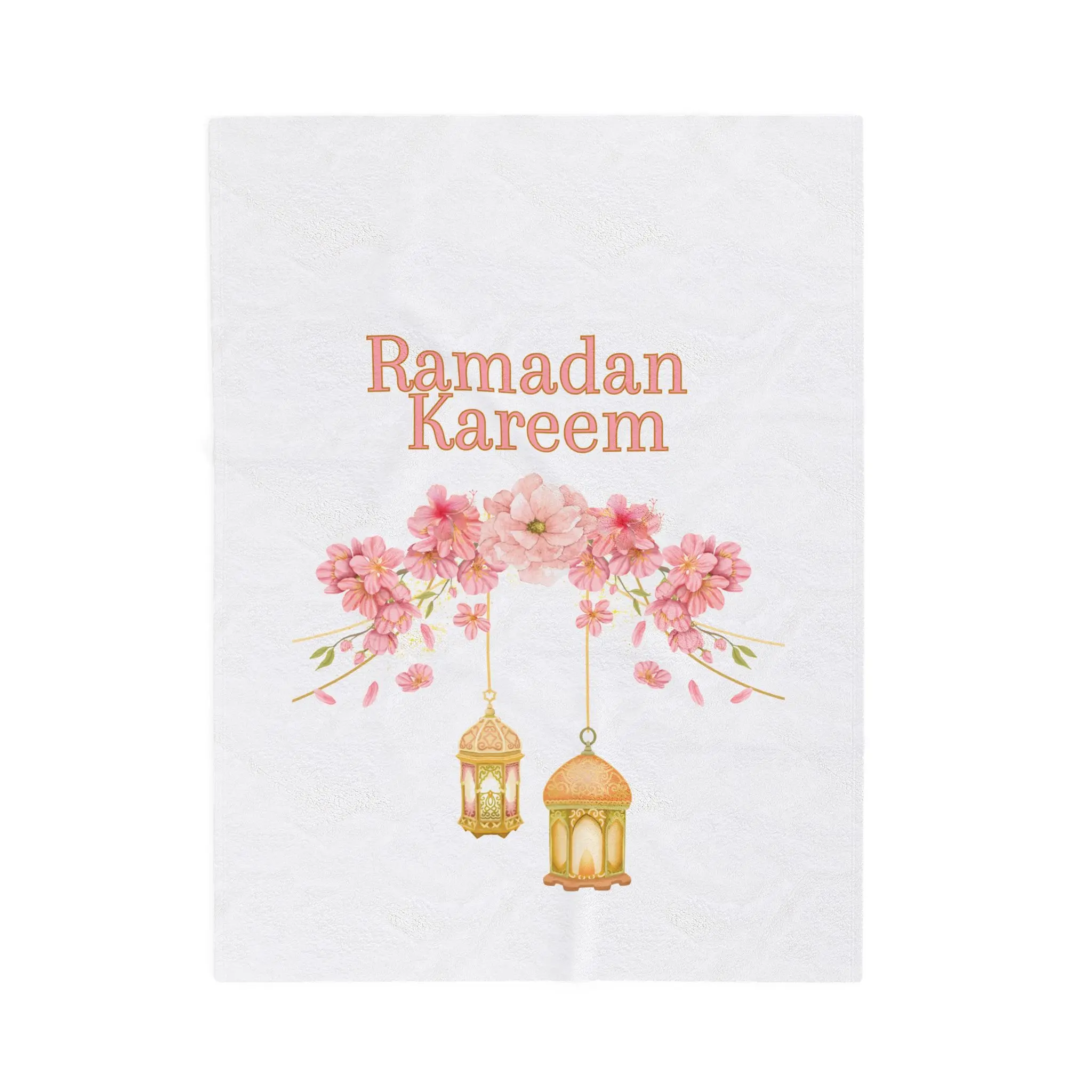 Cherry Blossom Ramadan Velveteen Blanket, Islamic Prayer Shawl, Muslim Home Decor, Eid Gift, Religious Gift, Soft Cozy Throw