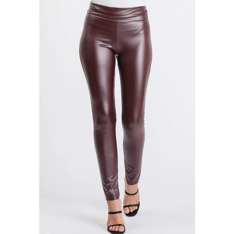 Faux Leather Slim Fit Leggings in Burgundy
