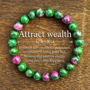 Natural Ruby in Zoisite Stone Bracelet 8mm Gemstone Beaded Stretch Bracelet Energy Spiritual Healing Bracelet
