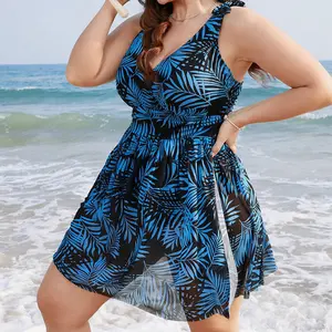 Women’s Plus Size One Piece Swim Dress, Mesh Overlay Modest Swimsuit with Padded Cups for Beach and Pool