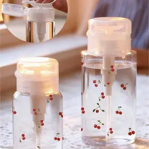 150ml/200ml/300ml Nail Art Pump Dispenser Bottle, Pink Bow Pattern Clear Press Bottle, Alcohol Nail Polish Remover Cleaning Liquid Storage Container, Storage Bottles, Push Down Pump Dispenser, Dormitory Bathroom Essentials