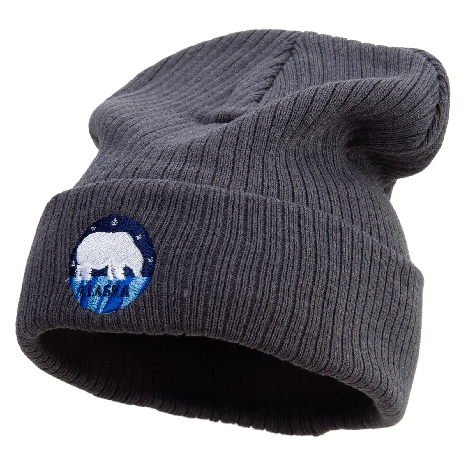 Polar Bear in Alaska Embroidered Big Size Cuff Long Beanie