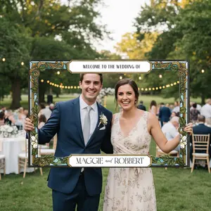 Personalized Wedding Photo Booth Frame, Green Stained Glass Theme Wedding Photobooth Frame