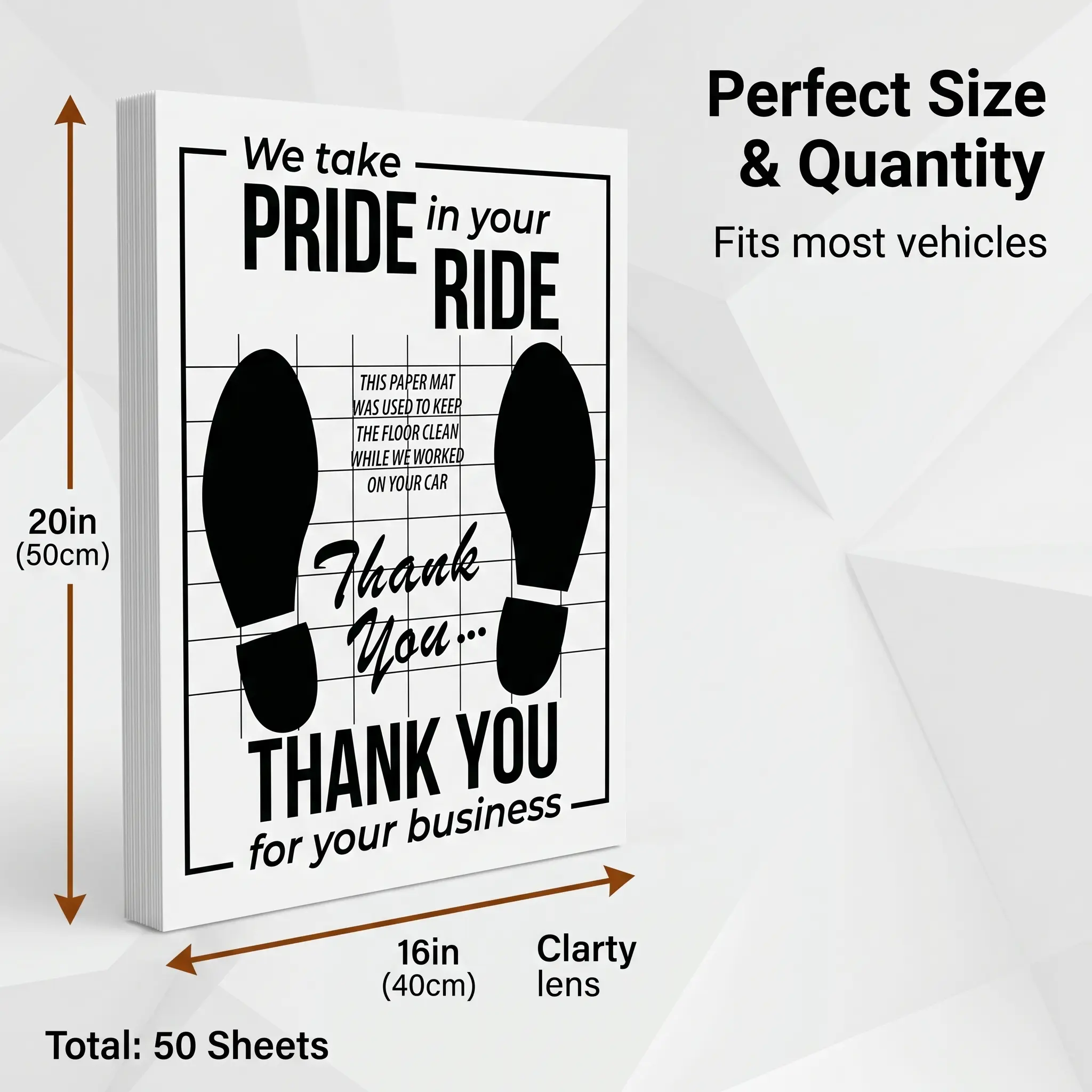 50 Sheets White Hygienic Automotive Disposable Floor Mats - 20x16 inches Temporary Adhesive Car Floor Protection Pads, Cute Footprints Design, Easy to Install, Fits Most Vehicles, Campers & Yachts, Fine Cleaning Kit, Cost-Effective