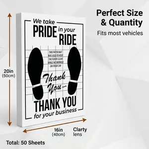 50-piece white automotive paper floor mat, vehicle one-time floor mat, temporary car floor protection pad, car floor mat cover protection kit, fine cleaning and washing car special use, temporary adhesive 16x20 inches