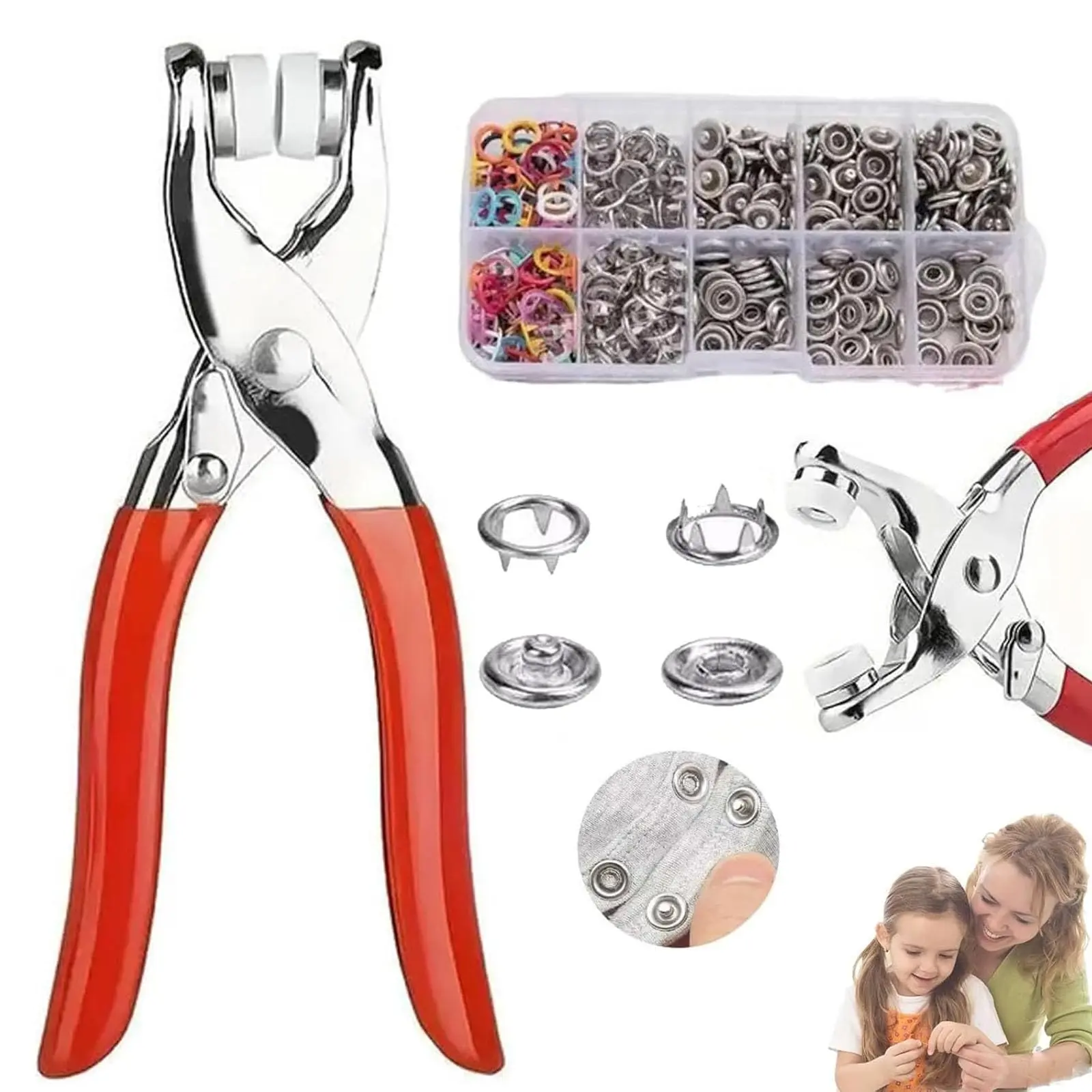 100pcs Invisible Colored Metal Buckle & 1 Count Manual Pressure Pliers,Household Sewing Accessories for DIY Pliers Tool Kit,seam-free nail button hand press snap button tool snap button fastener plier seam-free nail buttonhand press snap button
