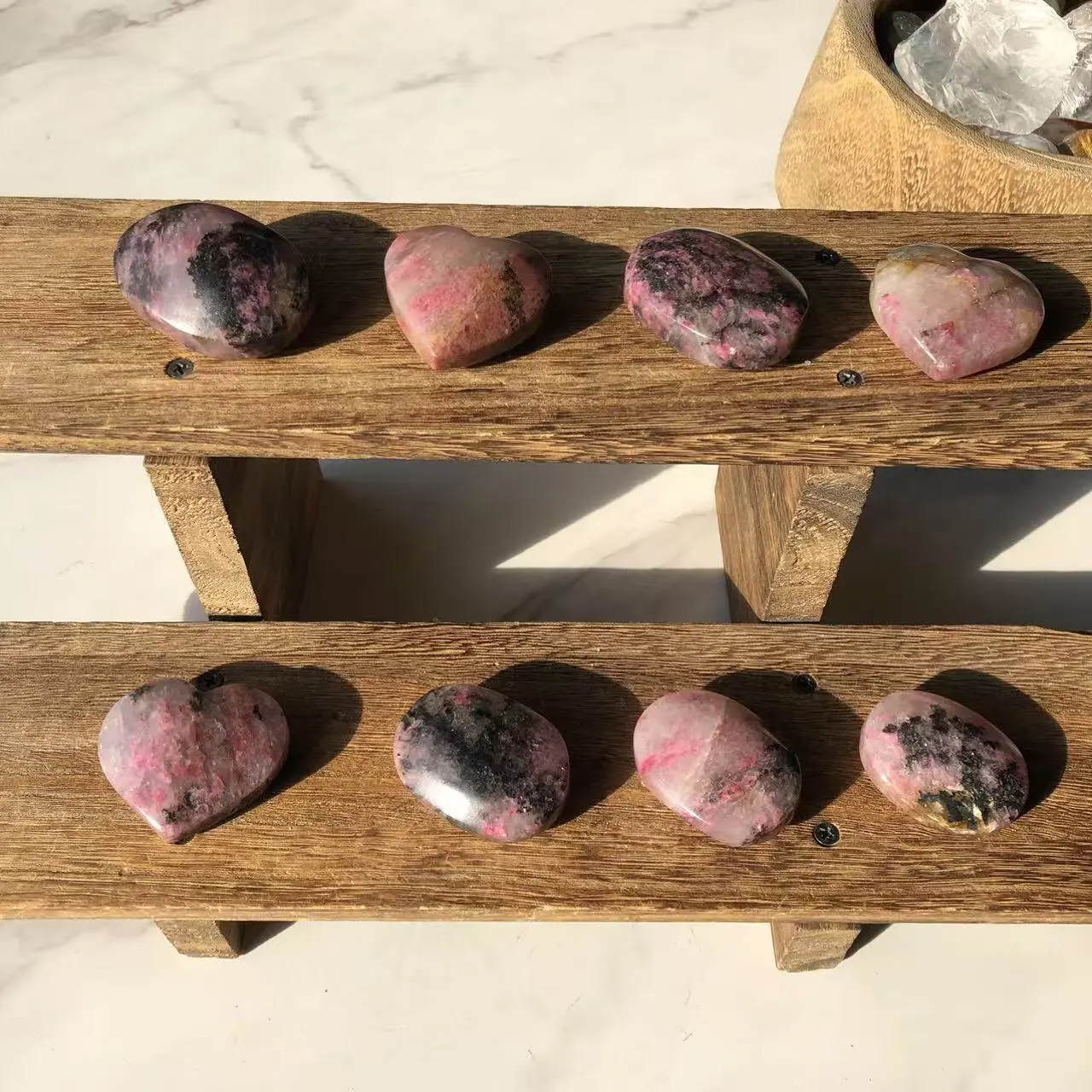 Natural Crystal Rhodonite Palm Stone&Heart