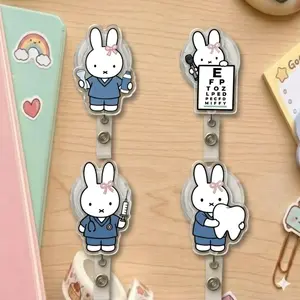 Cute Bunny Rabbit Sparkly Retractable Badge Reel Kawaii Snellen Chart Syringe Tooth Ultrasound Acrylic ID Holder For Nurse Dentist Tech Gift