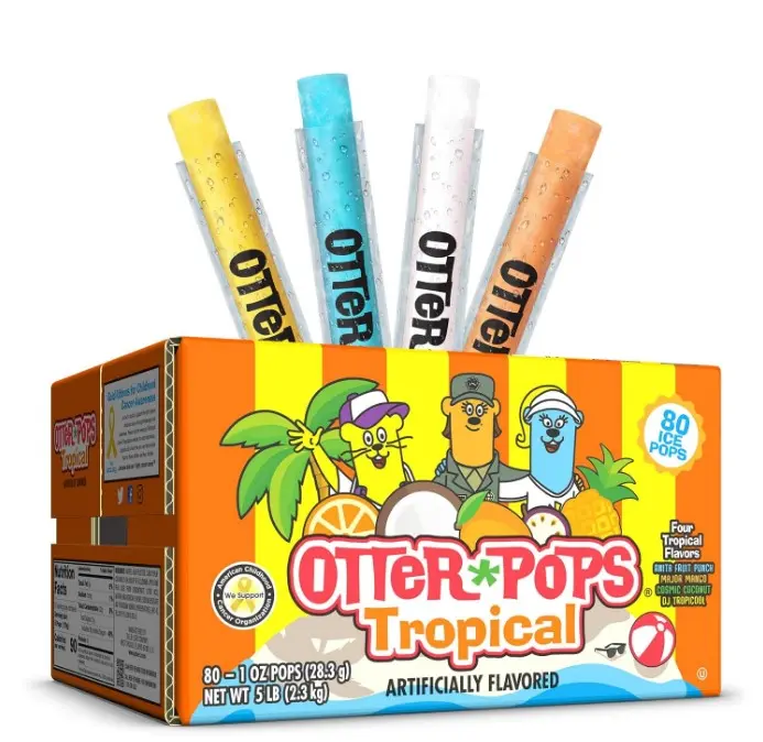 Otter Pops Freezer Pops, Tropical Variety Pack, 80 Count | 1 oz, Freeze Pops, Four Zippy Flavors, Gluten Free, Fat Free, Bulk Frozen Treats Keep Freezer Stocked and Cool Down in Heat