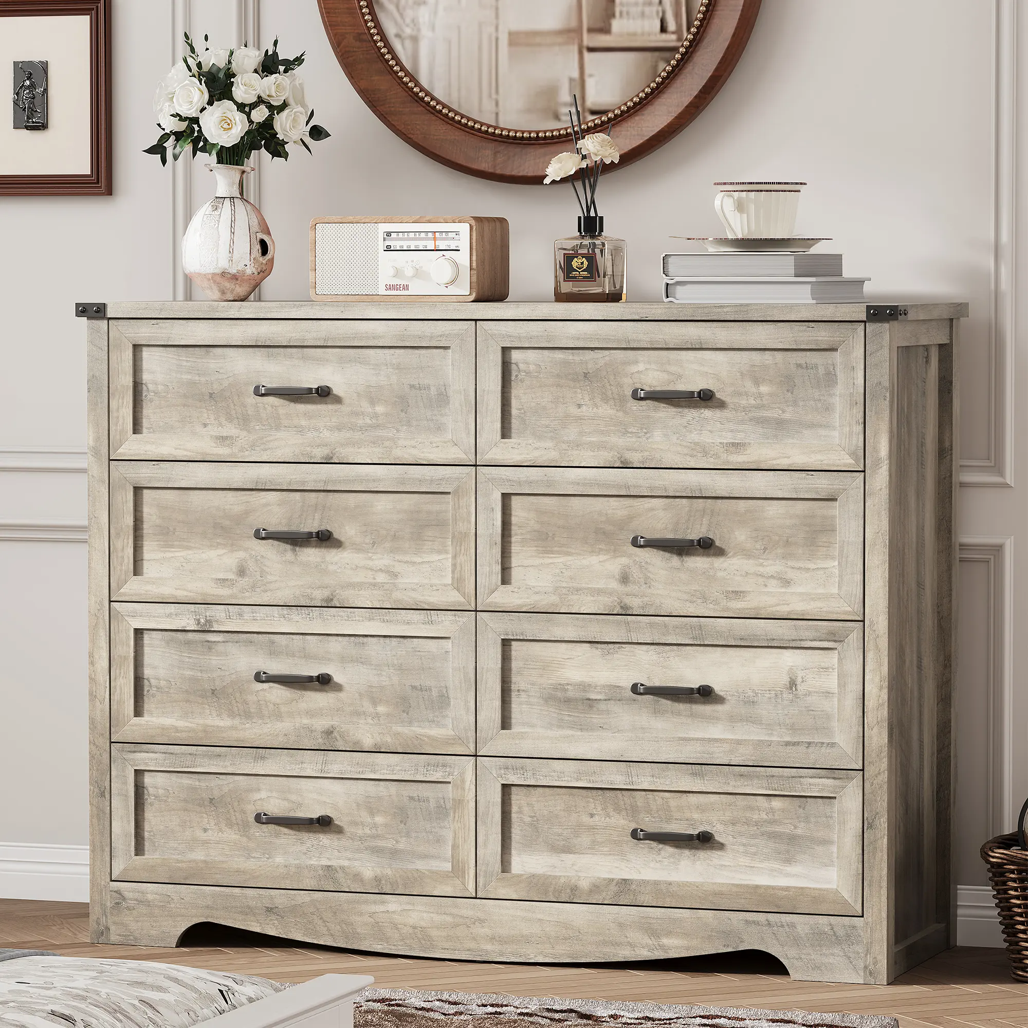 Dresser for Bedroom with 8 Drawers, 48" Wide Wood Chest of Drawers with Deep Drawers & Mental Handle, Modern Dresser TV Stand, Wooden Closet Storage Organizer for Living Room, Hallway, Entryway fathers day gift ideas