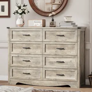 Dresser for Bedroom with 8 Drawers, 48" Wide Wood Chest of Drawers with Deep Drawers & Mental Handle, Modern Dresser TV Stand, Wooden Closet Storage Organizer for Living Room, Hallway, Entryway