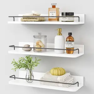 White Floating Shelves Shelves Over Set of 3, Organizers and Shelves Wall Mounted, Wood Corner Wall Shelf for Bedroom Closet -White and Dark Grey