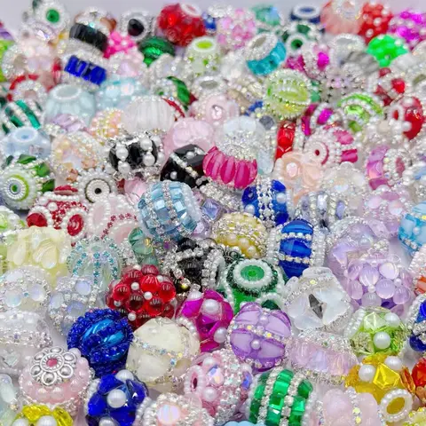 15/30/45/60/90pcs Random Color Shiny rhinestone Beads Soft Ceramic 16-20mm for Handmade Pen Jewelry Keychains DIY Projects