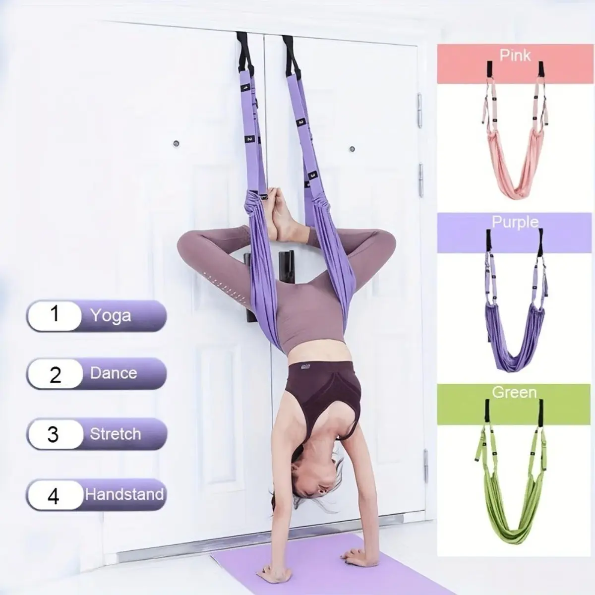 Aerial Yoga Swing Home Gym Equipment Aerial Yoga Hammock for Inversion Pilates Aerial Yoga Sling Silk Hammock Antigravity Fabric Yoga Stretcher Doorway Mount Fitness Equipment for Exercise Strength Core Adjustable Straps