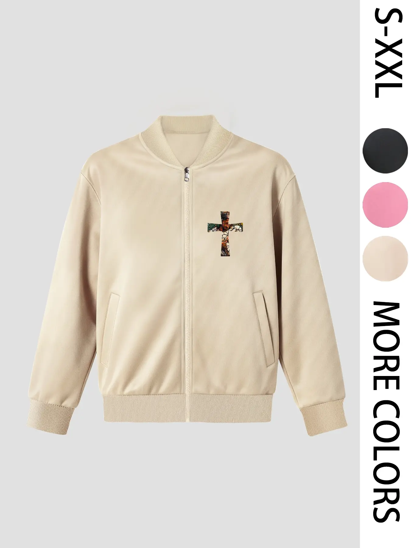 Cross Women's Printed Zip Long-Sleeve Jacket, 4-Season Casual Long-Sleeve Bomber Jacket, Fashionable Outerwear for Daily Wear & Outdoor Activities - Layering Style