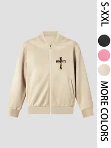 Cross Women's Printed Zip Long-Sleeve Jacket, 4-Season Casual Long-Sleeve Bomber Jacket, Fashionable Outerwear for Daily Wear & Outdoor Activities - Layering Style