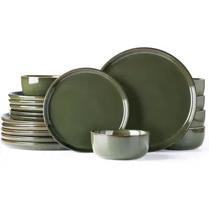 Stoneware Dinnerware Sets,Round Reactive Glaze Ceramic Plates and Bowls Set,Highly Chip and Crack Resistant | Dishwasher & Microwave Safe Dishes,Service for 6 (18pc)