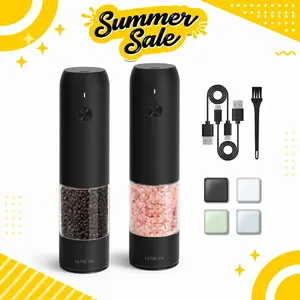 Ultrean Electric Salt & Pepper Grinder Sets - Rechargeable, Automatic with Adjustable Coarseness (6 Settings) , One-Hand Operated, For Kitchen, Gift