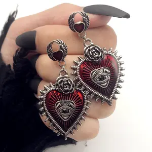 Ouija oracle earrings- Red spiked heart - Halloween jewelry- evil eye earrings- front back earrings - gothic jewelry