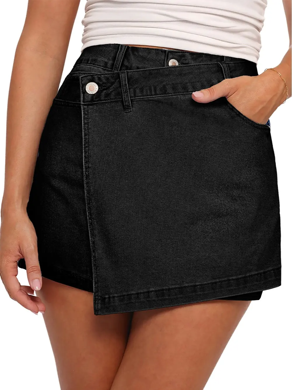 Sidefeel Skorts for Woman High Waisted Jean Skort Wrap Stretchy Asymmetrical Skorts Casual Denim Shorts DealsForYouDays summerwins WeeklyDeals