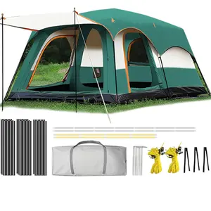 【Camping Essentials】2026 Extra Large 10-12 Person Family Tent Waterproof Instant Setup Oxford Polyester Lightweight Canopy with Mesh Windows & Double Doors - Camping Accessories for Outdoor Hiking Picnic Spacious Easy Pop Up Glamping Gear Gifts