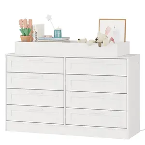 Garvee Nursery Dresser with Changing Table Top,Modern  Baby Dresser with 8 Wood Drawers,Multi-Drawer Storage Diaper Changing Station with Safety Shelf Top for Bedroom