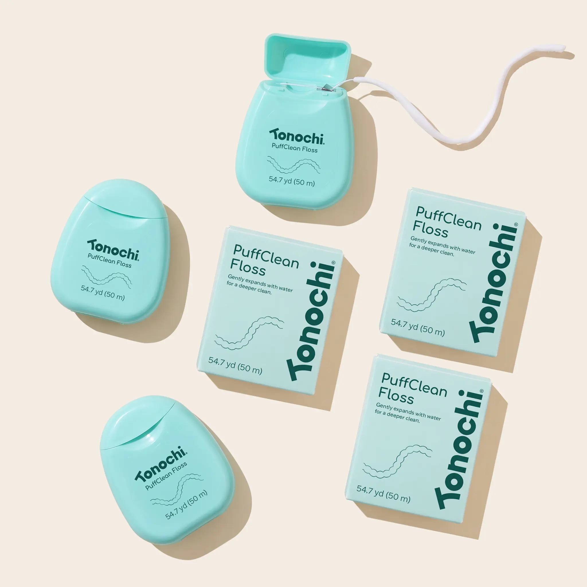 PuffClean Expanding Dental Floss, Natural Beeswax Coating — Expands When Wet, Smooth Glide, Gentle on Gums, Mint + Xylitol Freshness, 3-Pack (55 yd Each)