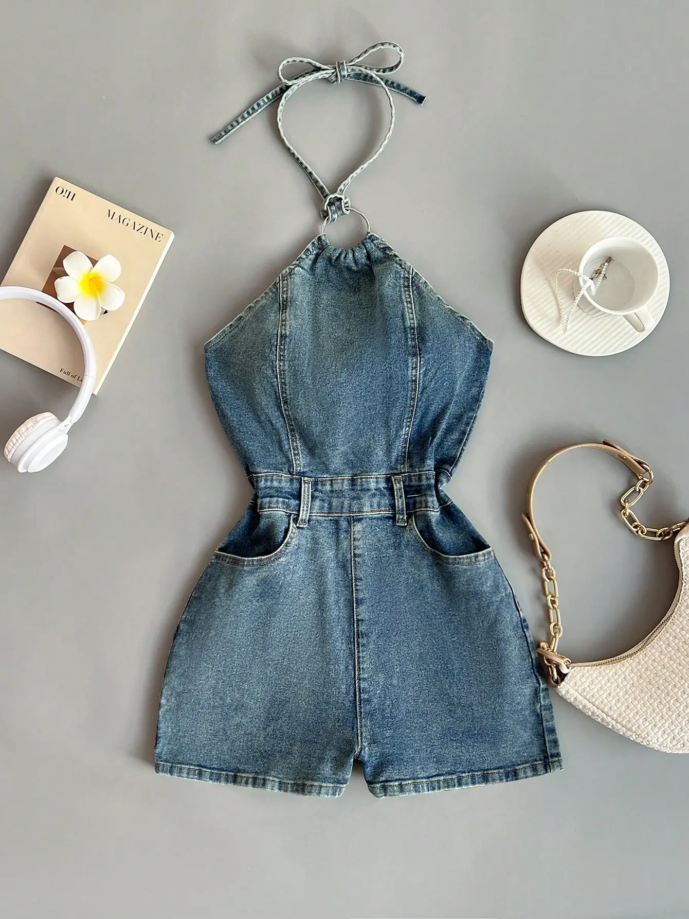 Plus Size Women's Sleeveless Denim Jumpsuit with Pockets Casual Wide Leg One Piece Outfit