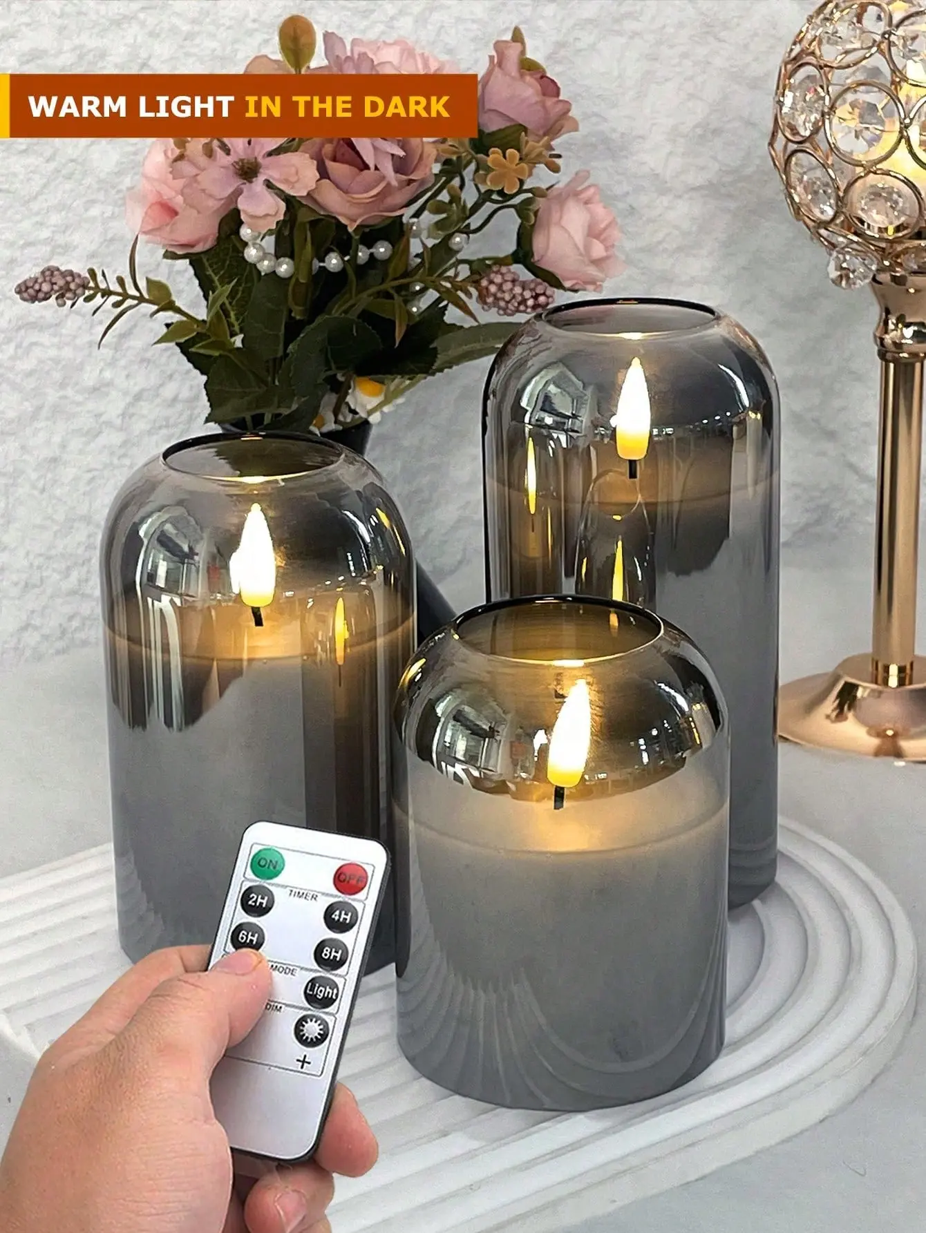 3-Pack LED Candles with Remote Control and Timer, Flickering Candle Brightness Adjustable, Suitable for Home Decor, Creative Gifts, Christmas and Halloween Decorations (Diameter 3 inches, Height 4 inches/5 inches/6 inches)