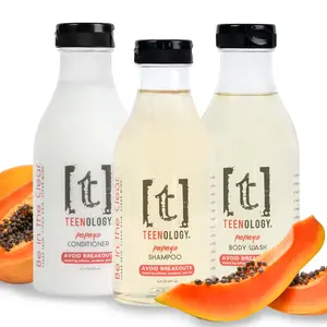 TEENOLOGY Acne Safe Clear Start Kit | Shampoo + Conditioner + Body Wash + Face Cleanser | Save 15% - Avoid Acne and Breakouts – No Sulfates or Parabens or Pore-Clogging Oils, Noncomedogenic, Dermatologist Recommended