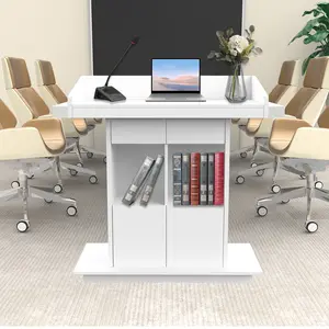 Wood Podium Stand Church Lecterns and Podiums Wooden Podium Pulpits for Churches Teacher Podium, 3-Tier Storage, Ideal for Churches Classrooms and Conference Rooms (39.4 * 20in)