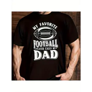 Black "My Favorite Football Player Calls Me Dad" Graphic T-Shirt - 100% Cotton Retro Vintage Tee with Distressed Lettering & Football Design, Regular Fit Casual Shirt for Men, Sports Fans, Fathers