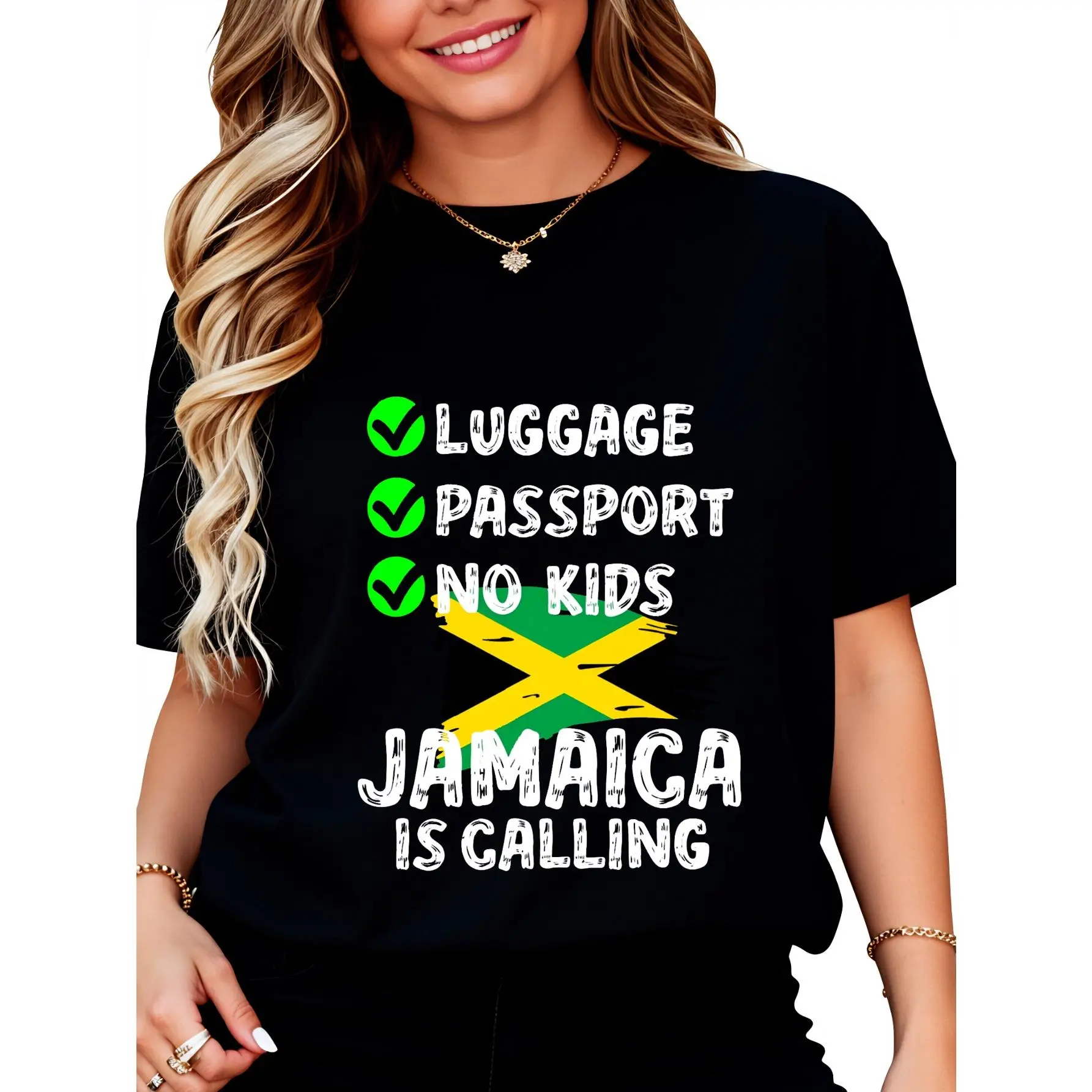Luggage Passport No Kids Jamaica Is Calling T-Shirt for Women Men Cotton Clothing