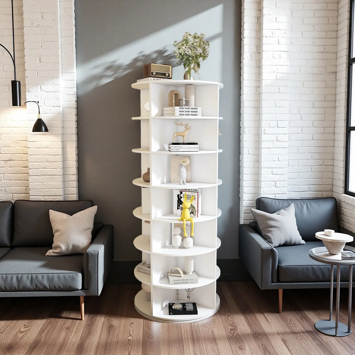 White 7-Tier 360° Rotating Shoe Rack Tower, Free-Standing Spinning Shelf Organizer, Cardboard Display, Space-Saving Design Holds 28 Pairs of Footwear, Shoe Shelf Organizer, Durable Pvc Board