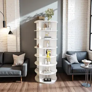 Rotating Shoe Rack Tower 7-Tier Spinning Storage Rack Free Standing 360° Revolving Shoe Organizer Holds 28 Pairs of Shoes / cardboard  display White Space-Saving Design