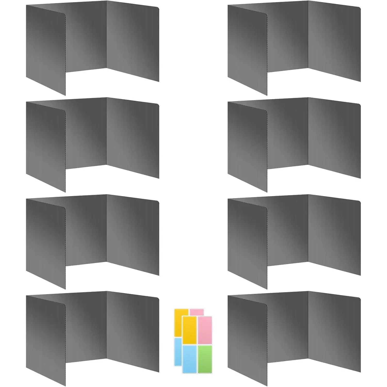 Gray 8-Pack Desk Dividers for Students, Durable Plastic Study Carrel Dividers, Easy to Clean,  Classroom Shield Folder Boards for Student Desk