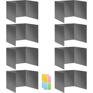 Gray 8-Pack Desk Dividers for Students, Durable Plastic Study Carrel Dividers, Easy to Clean,  Classroom Shield Folder Boards for Student Desk