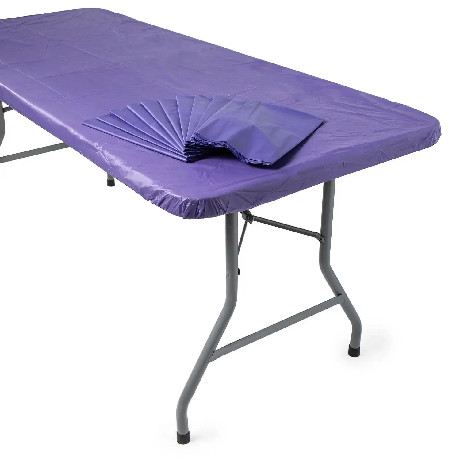6 ft. Bulk 12 Pc. Purple Fitted Rectangle Disposable Plastic Tablecloths